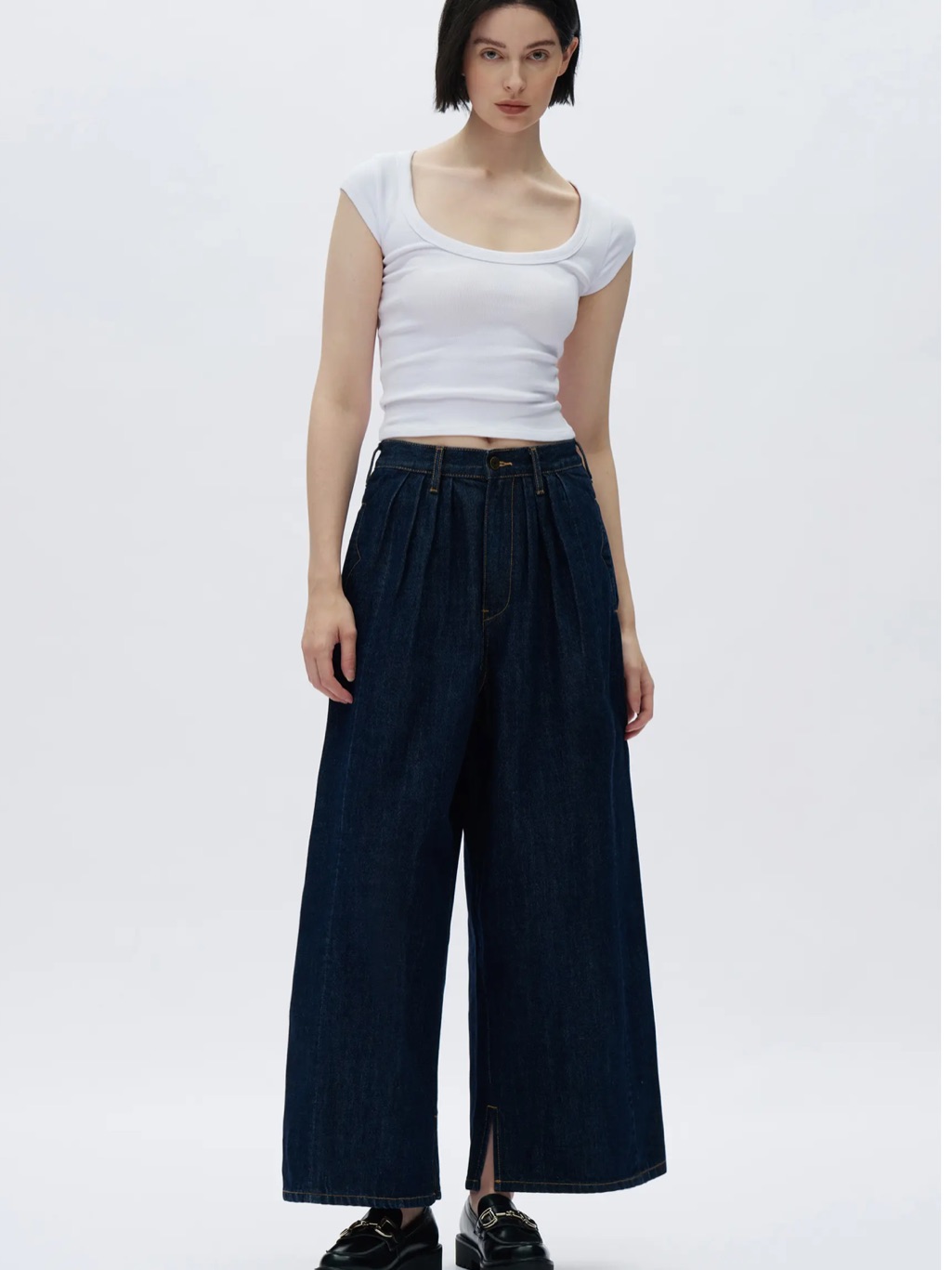 Bayeas Pleated Super High Waist Ankle Wide Leg Jeans 29 Nwt